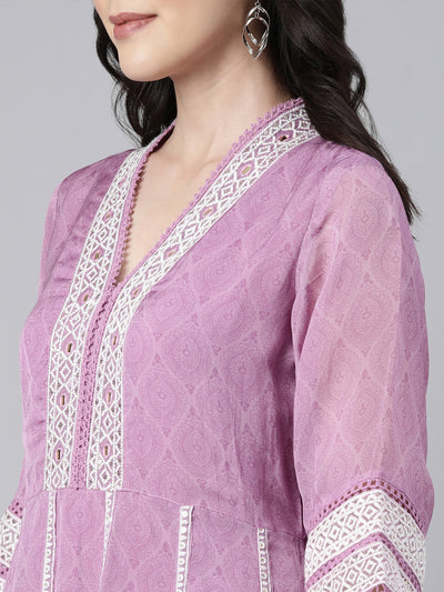 Neerus Lavender Regular Straight Floral Kurta And  Trousers With Dupatta