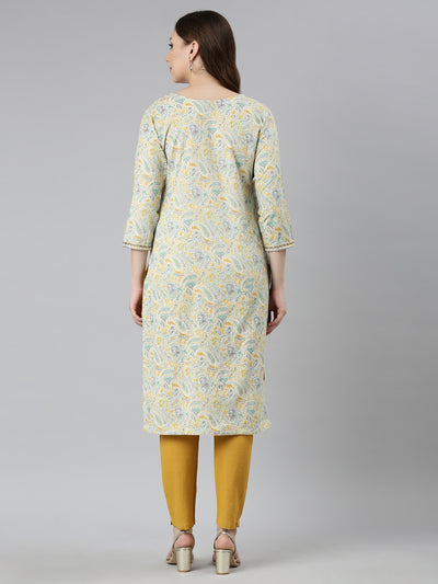 Neerus Yellow Regular Straight Woven Design Kurtas