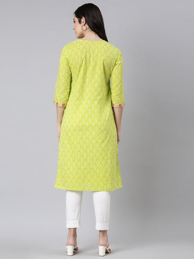 Neerus Green Panelled Straight Floral Kurtas