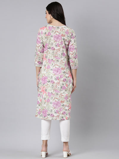 Neerus Lavender Panelled Straight Floral Kurtas