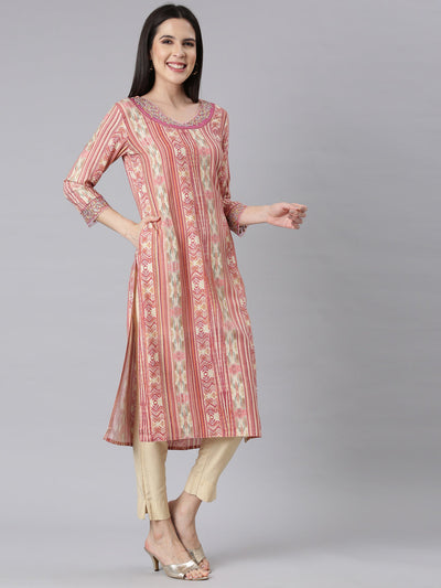 Neerus Onion Panelled Straight Chevron Kurtas