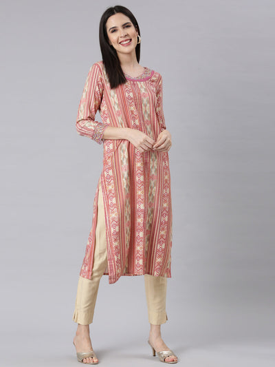 Neerus Onion Panelled Straight Chevron Kurtas