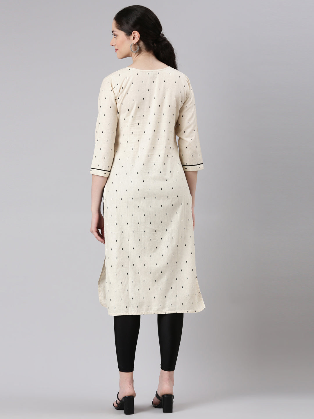 Neerus Beige Straight Casual Panelled Kurtas