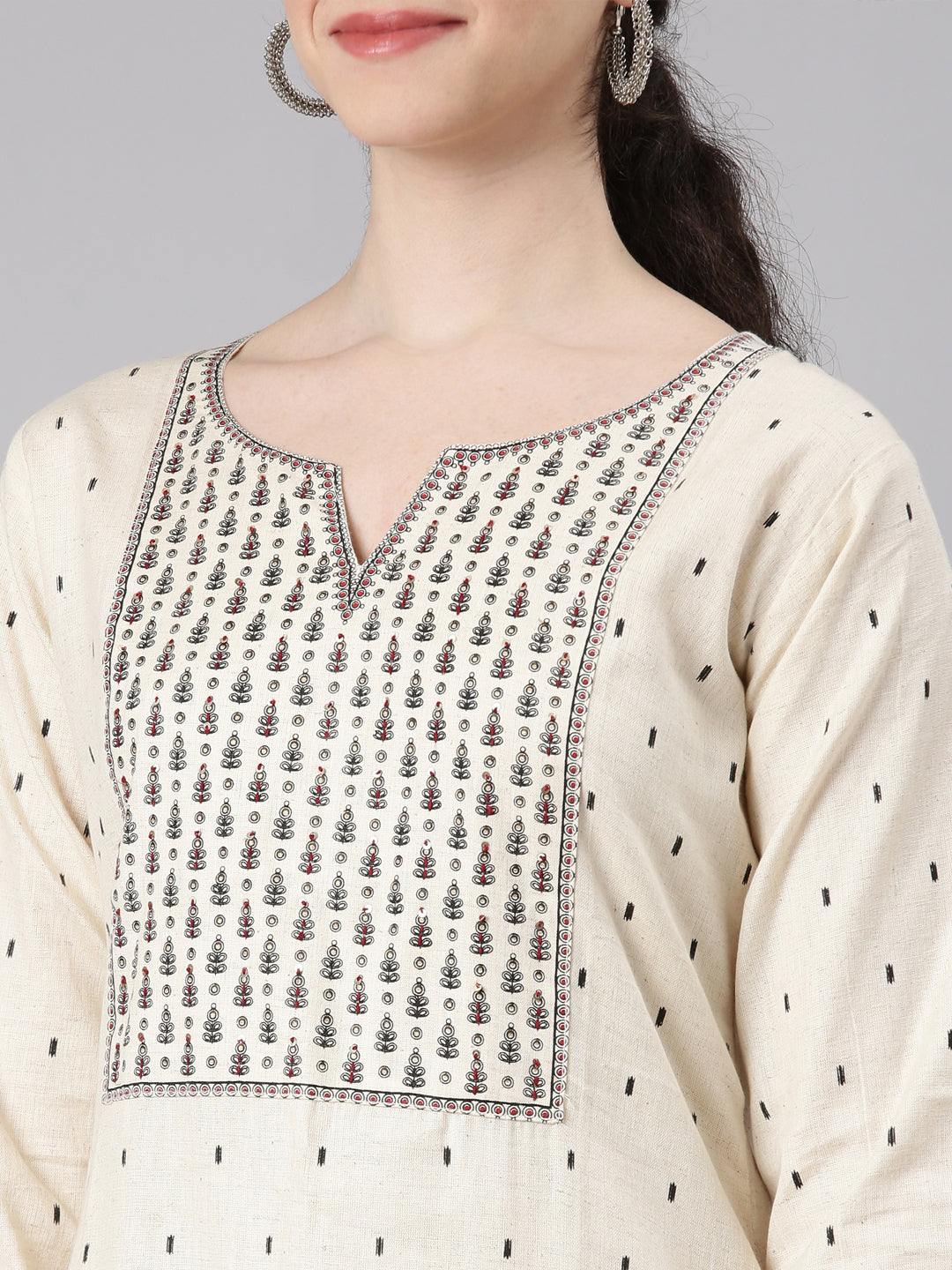 Neerus Beige Straight Casual Panelled Kurtas