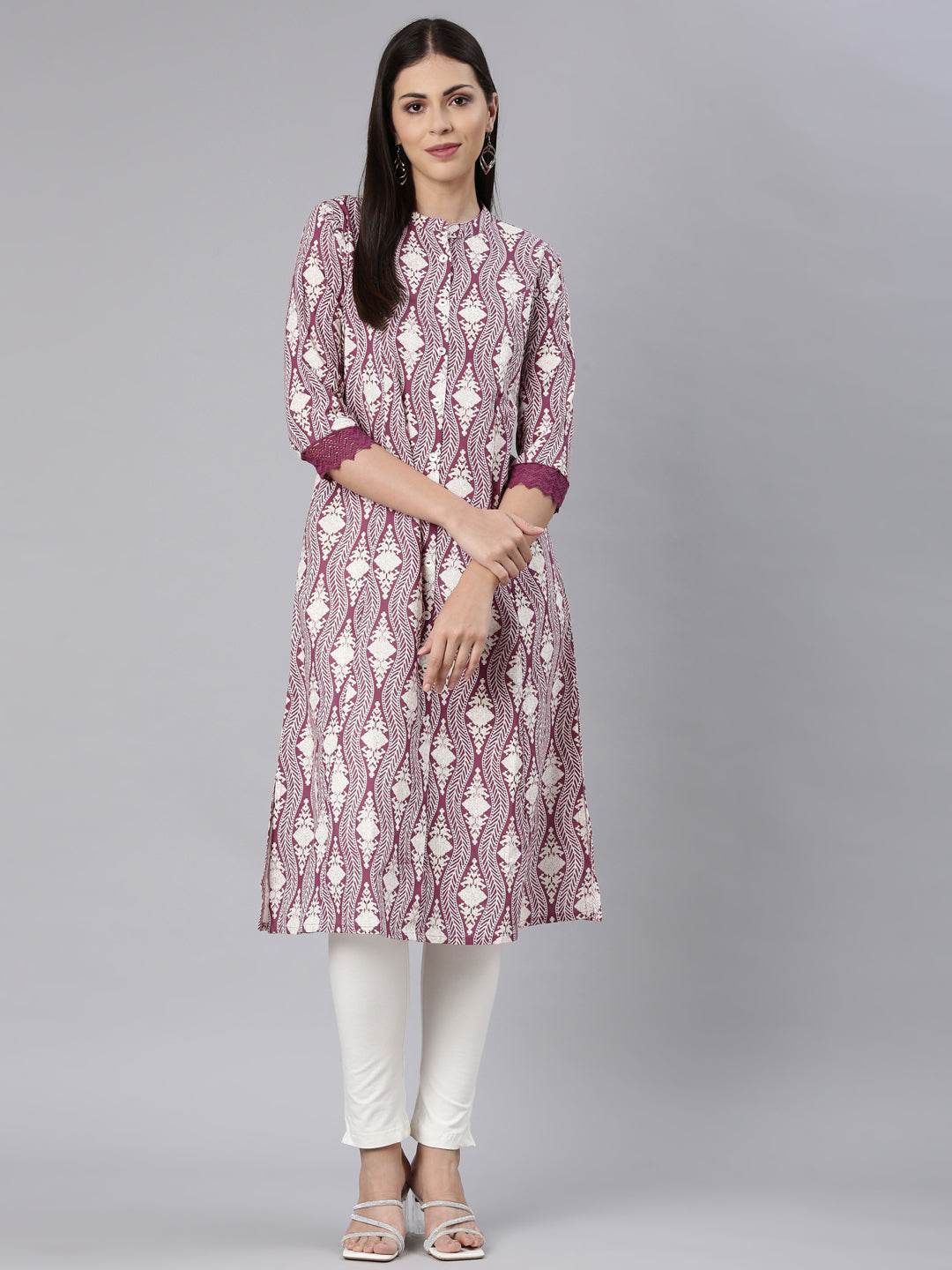 Neerus Purple Straight Casual Chevron Straight Kurtas