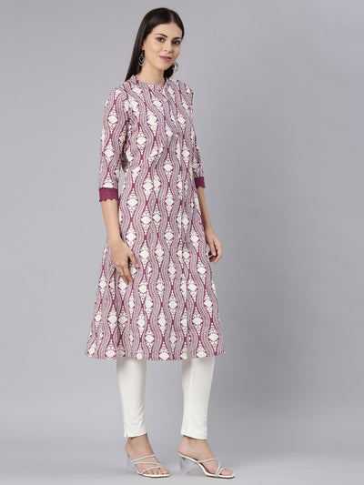 Neerus Purple Straight Casual Chevron Straight Kurtas