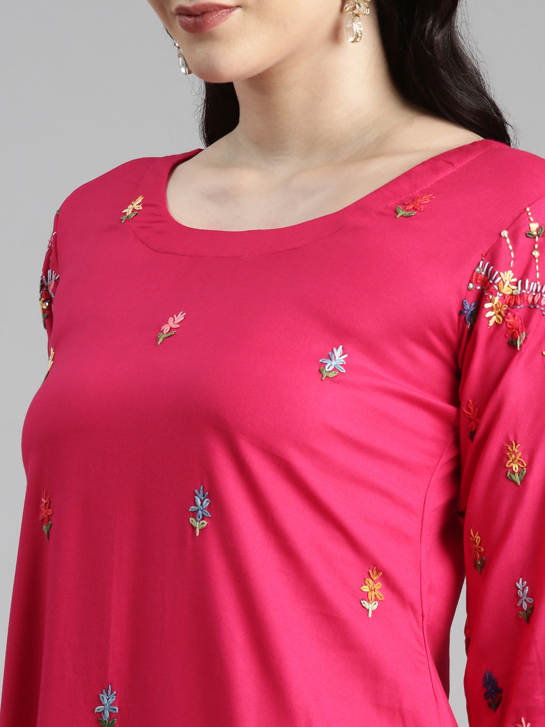 Neerus Pink Casual Solid Straight Kurtas