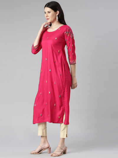 Neerus Pink Casual Solid Straight Kurtas