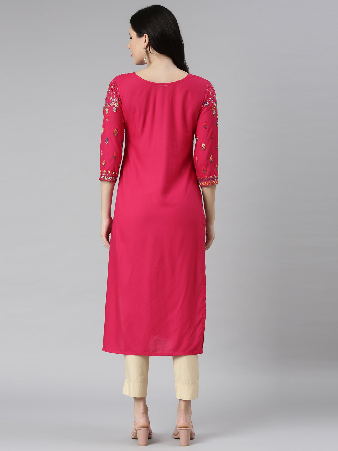 Neerus Pink Casual Solid Straight Kurtas