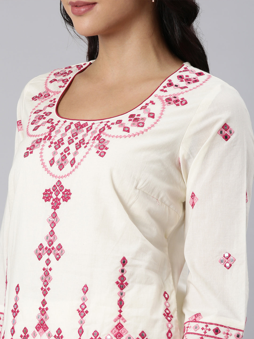 Neerus Pink Panelled Straight Yoke Design Kurti And Sharara With Dupatta