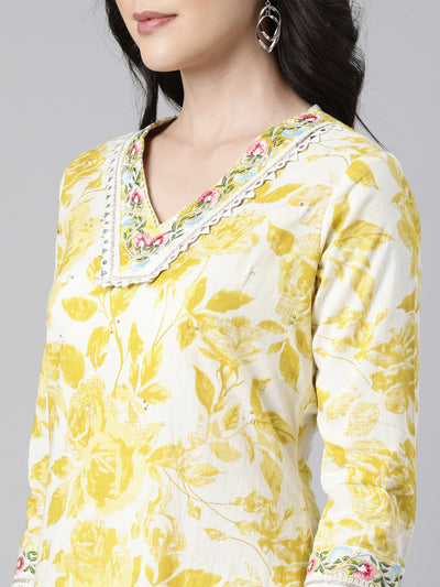 Neerus Yellow Regular Straight Floral Readymade suits