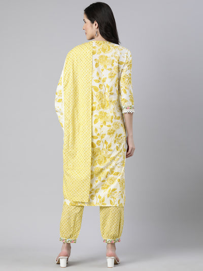 Neerus Yellow Regular Straight Floral Readymade suits