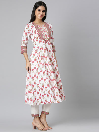 Neerus Pink Panelled Straight Solid Kurta and Trousers With Dupatta