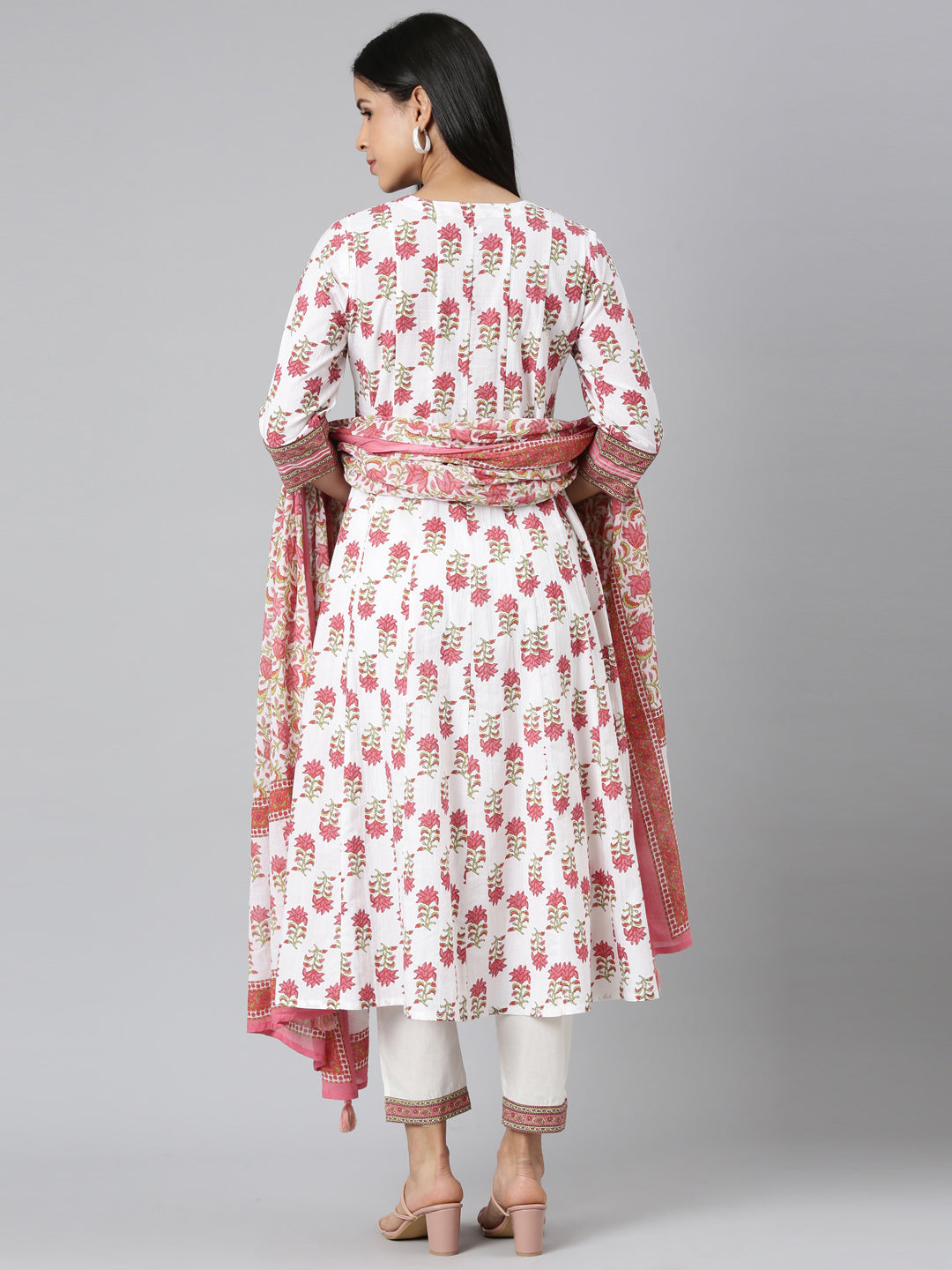 Neerus Pink Panelled Straight Solid Kurta and Trousers With Dupatta