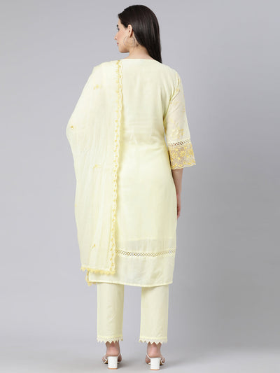 Neerus Yellow Panelled Straight Yoke Design Kurta And Trousers With Dupatta