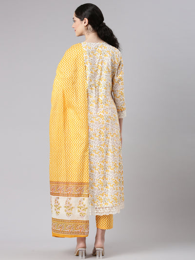 Neerus Women Yellow Straight Kurta and Trousers With Dupatta