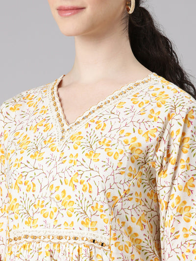 Neerus Women Yellow Straight Kurta and Trousers With Dupatta