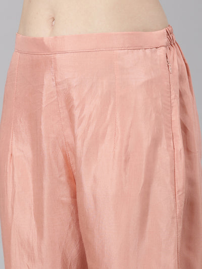 Neerus Pink Casual Straight Kurta and Trousers With Dupatta