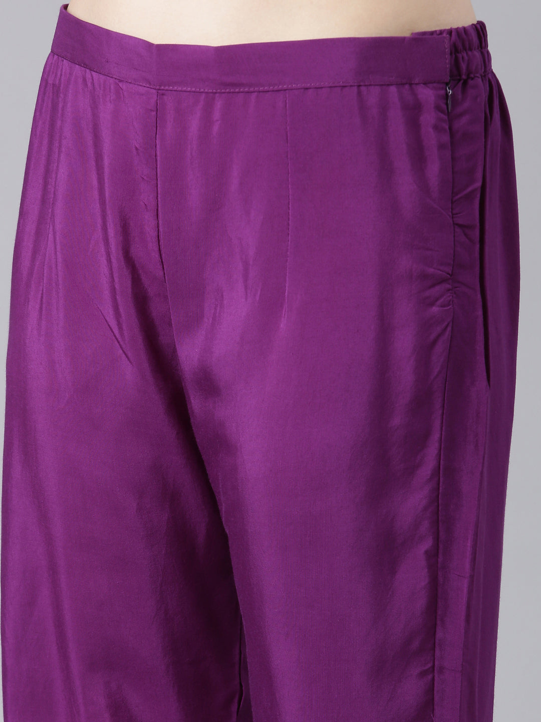 Neerus Purple Silk Straight Casual Chevron Kurta and Trouser with Dupatta