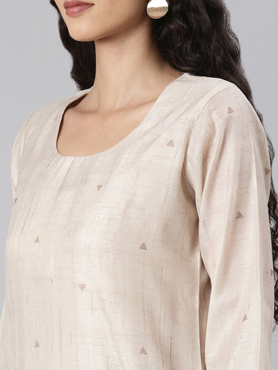 Neerus Beige Straight Casual Floral Kurta and Trouser with Dupatta