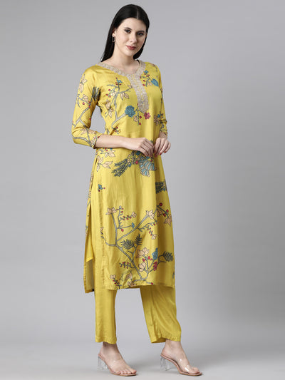 Neerus Yellow Casual Quirky Straight Kurta and Trousers With Dupatta