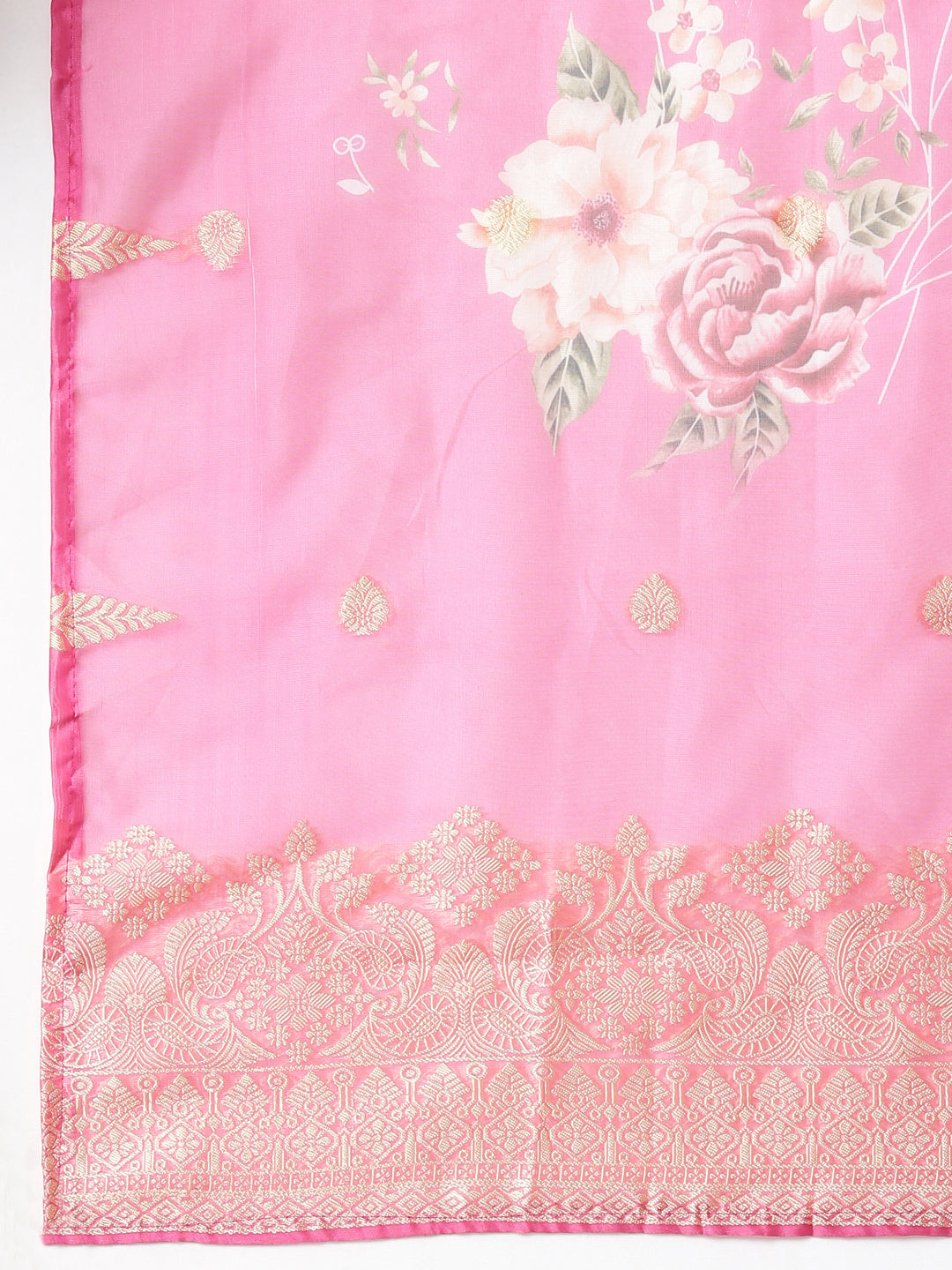 Neerus Pink Casual Floral Straight Kurta and Trousers With Dupatta