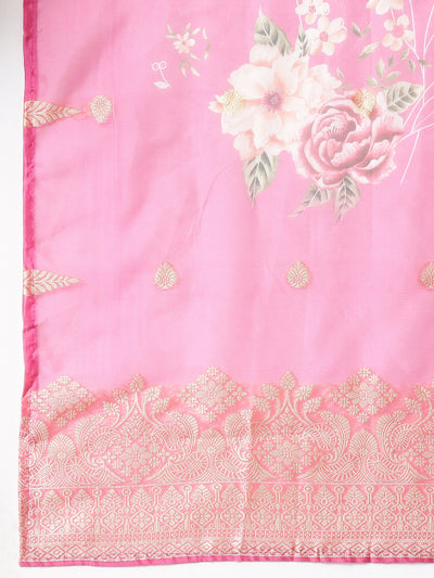 Neerus Pink Casual Floral Straight Kurta and Trousers With Dupatta