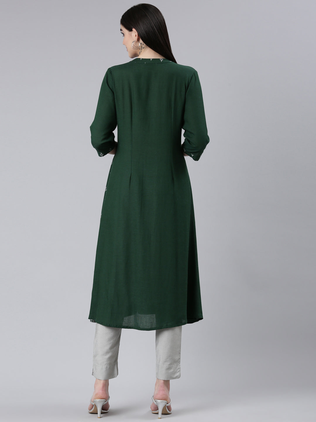 Neeru's Green Pleated Straight Printed Kurtas