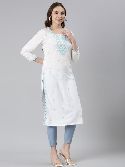 Neerus Turquoise Blue Straight Casual Solid Straight Kurtas