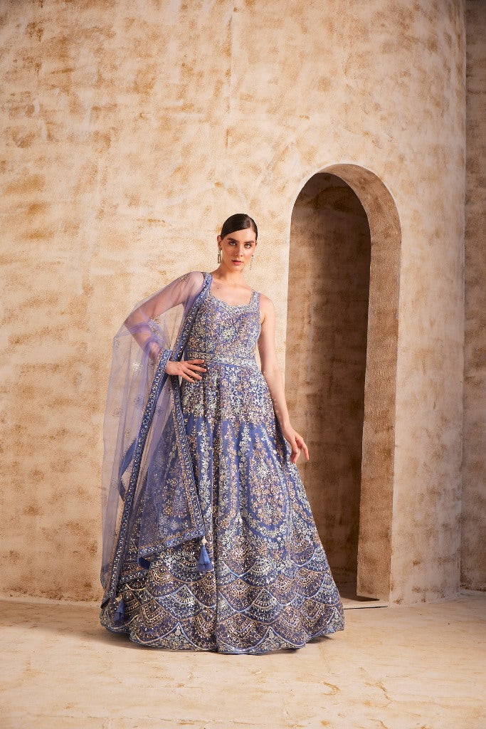 Neeru's Blue Color Nett Fabric Gown