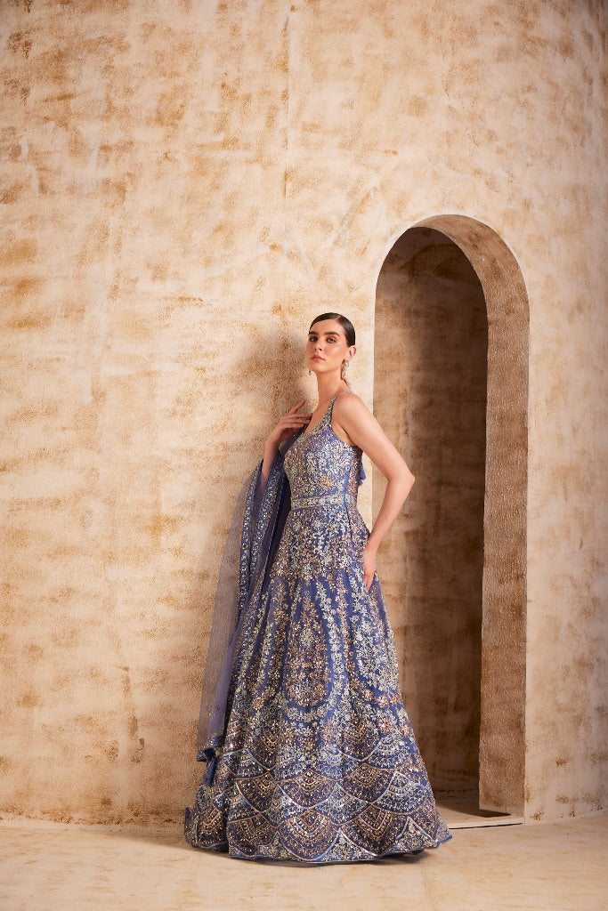 Neeru's Blue Color Nett Fabric Gown