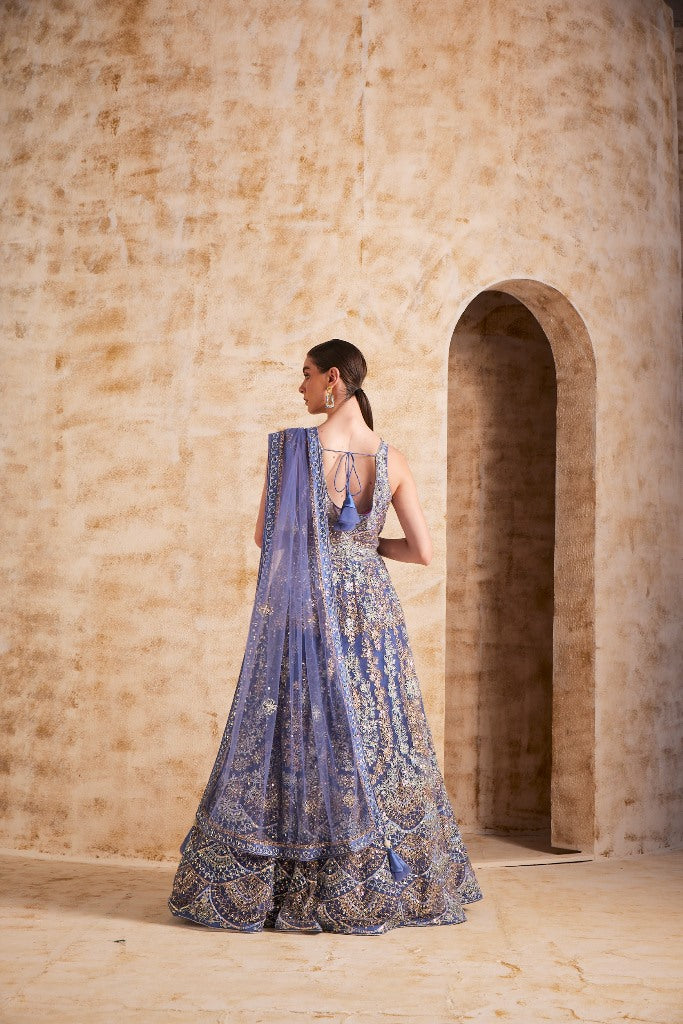 Neeru's Blue Color Nett Fabric Gown