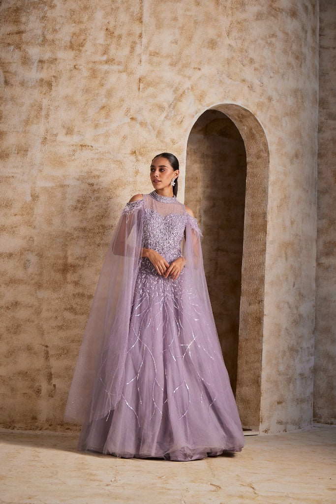 Neeru's Lilac Color Nett Fabric Gown