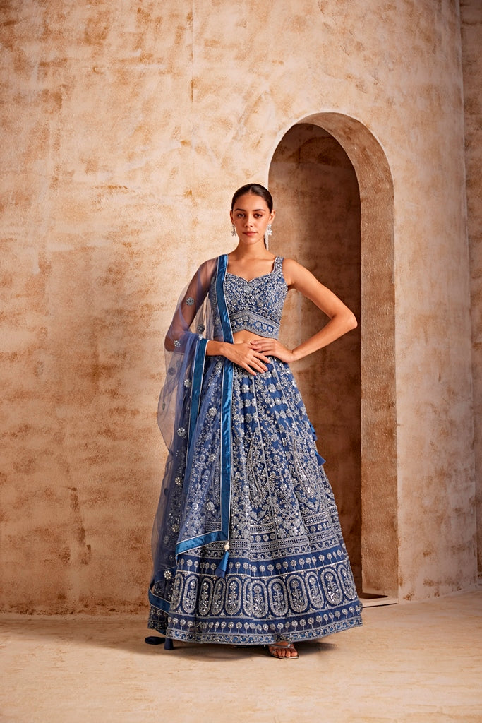 Neeru'S Women Blue Color Embroidered Ghagra Set