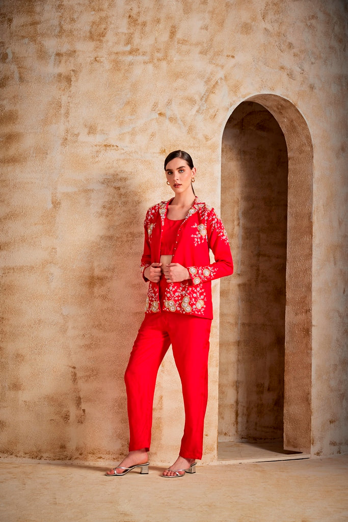 Neeru's Women Red Colour Suit Set