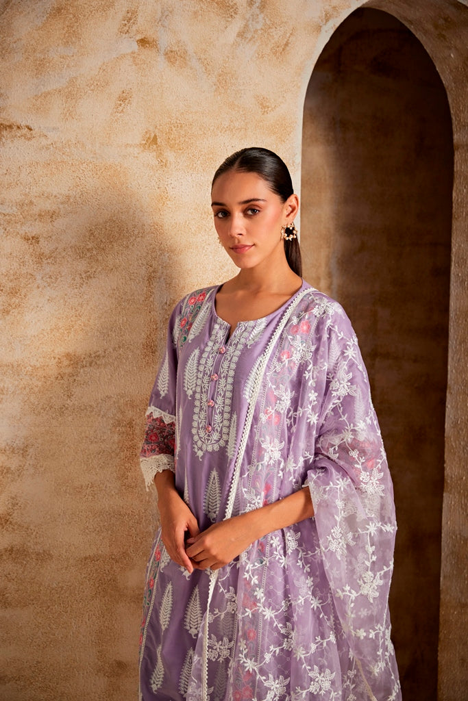 Neeru's Lilac Color Cotton Fabric Kurta Set