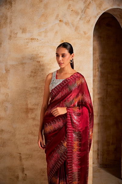 Neeru's Maroon Color Jimmy Choo Fabric Saree