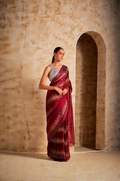 Neeru's Maroon Color Jimmy Choo Fabric Saree