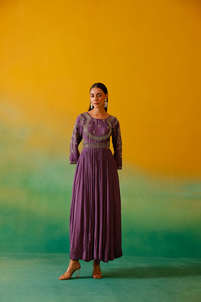 Neerus Lavender Embroidery Chinon Fabric Anarkali and Dupatta.