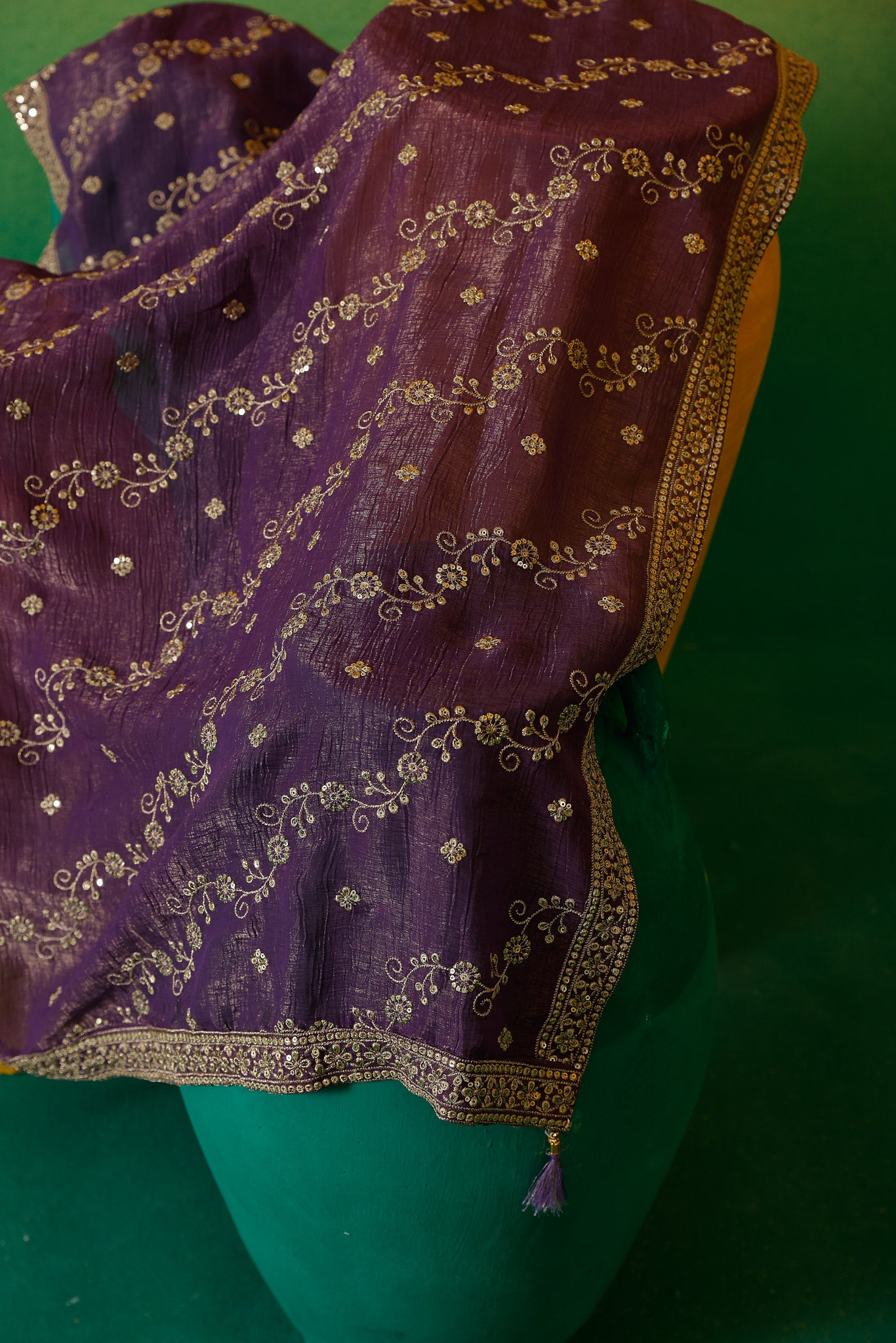 Neerus Purple Embroidery Vichitra Silk Fabric Anarkali Trouser and Dupatta.