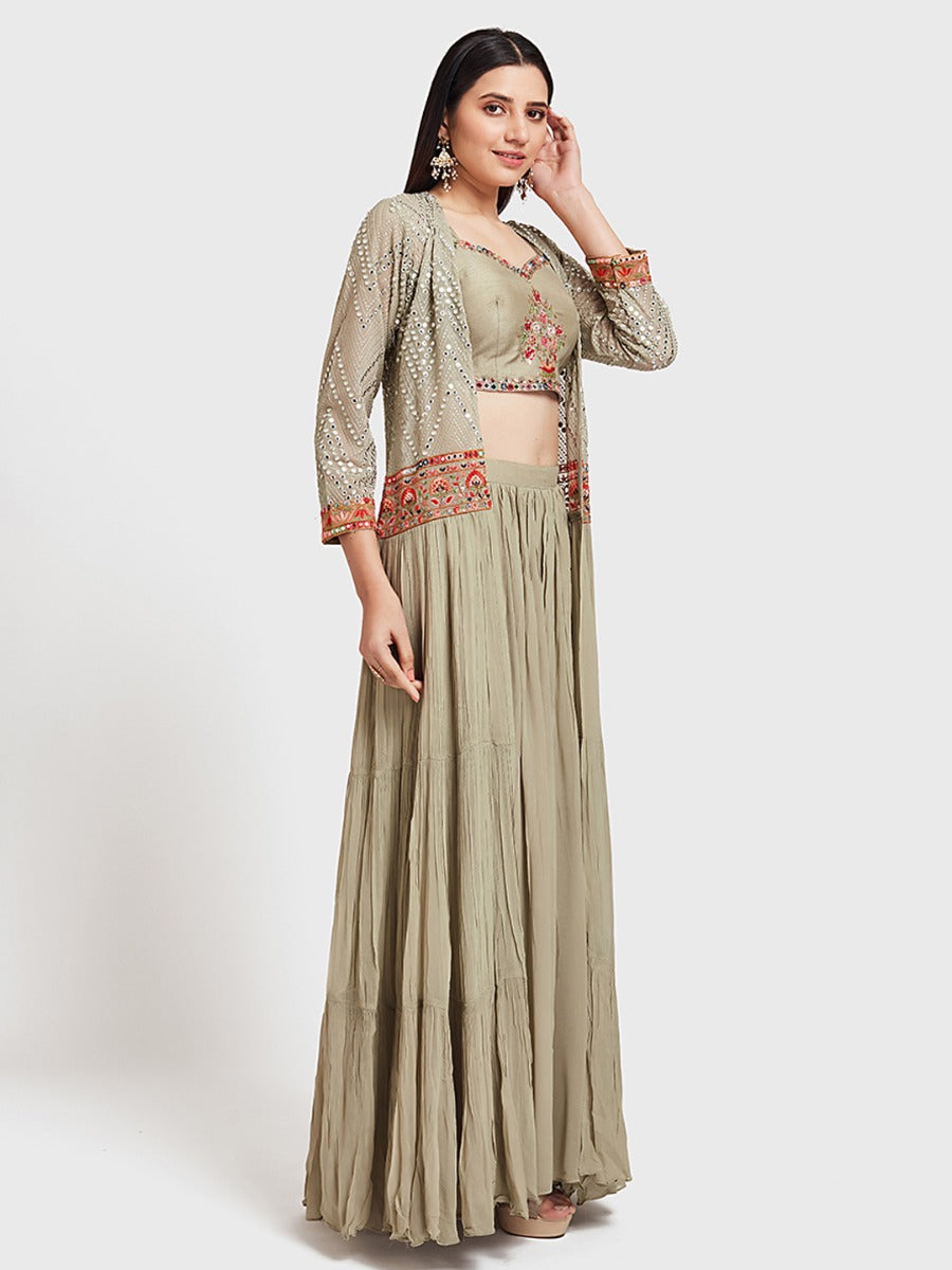 Neeru's Pista Color Georgette Fabric Suit-Fusion