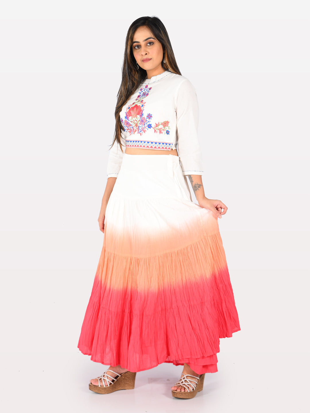 Neeru's White Round Neck Crop Top