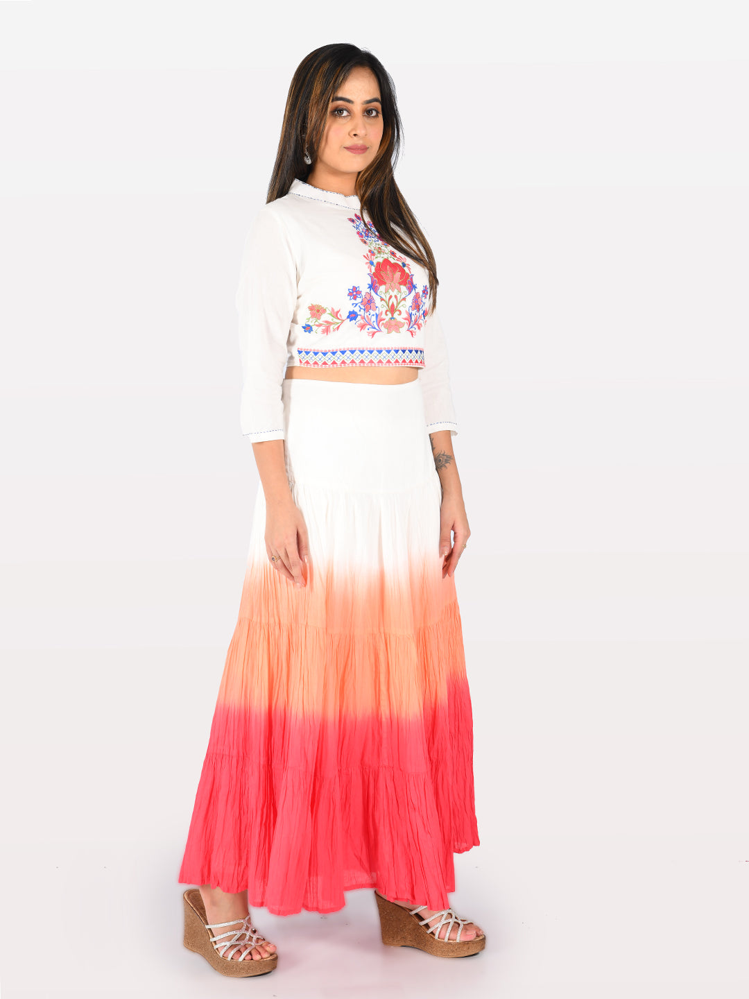 Neeru's White Round Neck Crop Top