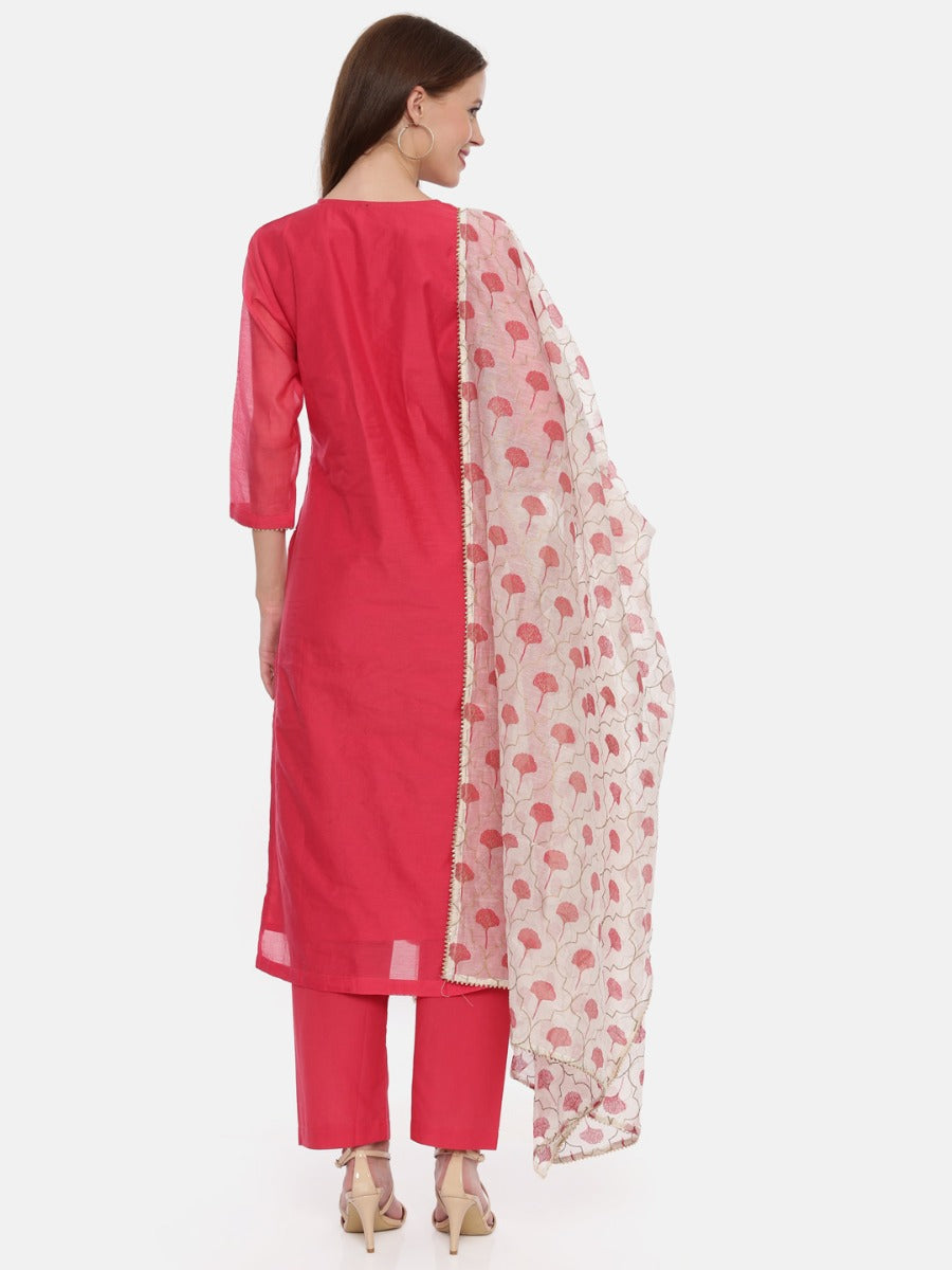 Neeru's Fuchsia Embellished Kurta With Palazzo & Dupatta