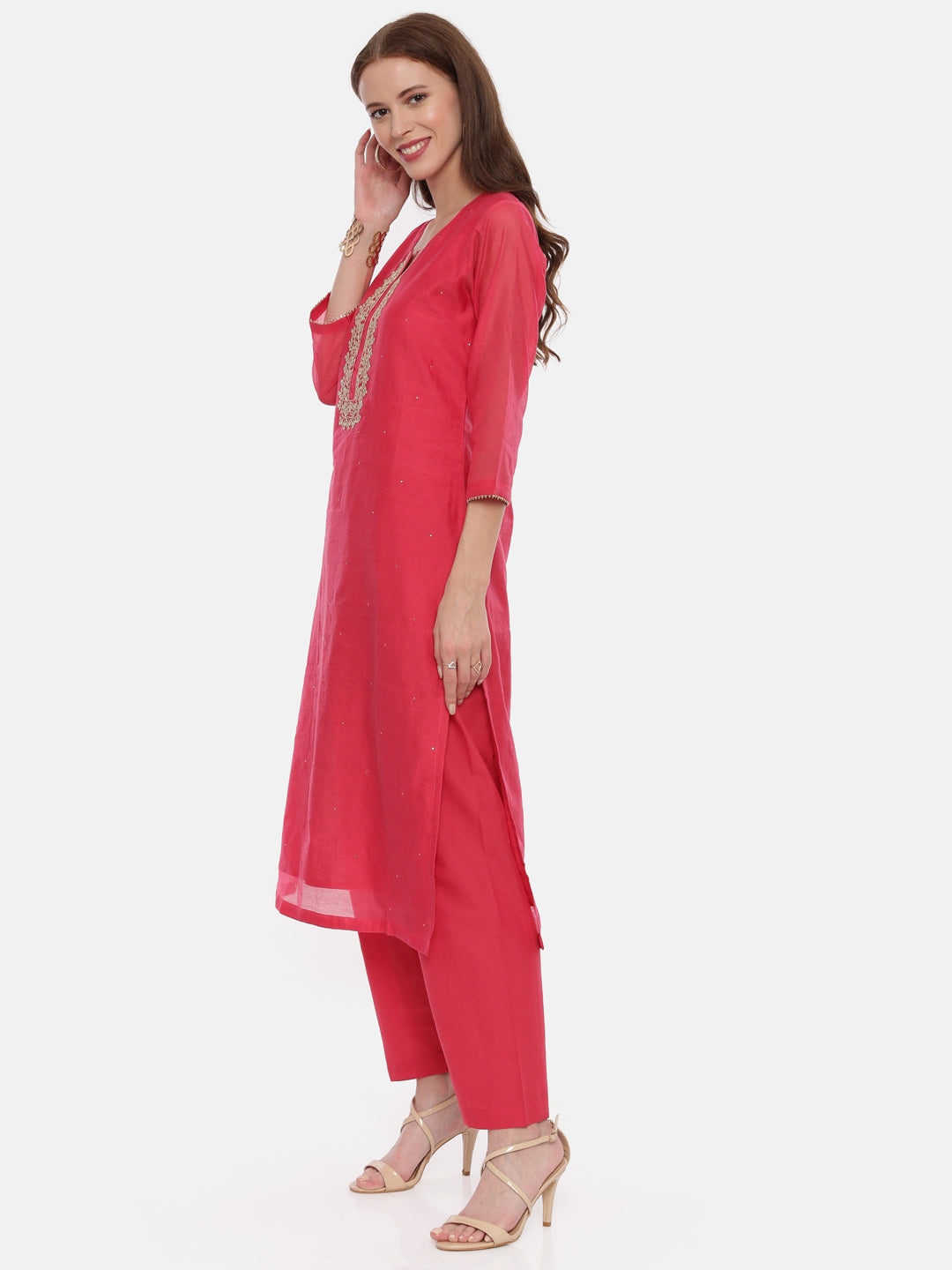 Neeru's Fuchsia Embellished Kurta With Palazzo & Dupatta