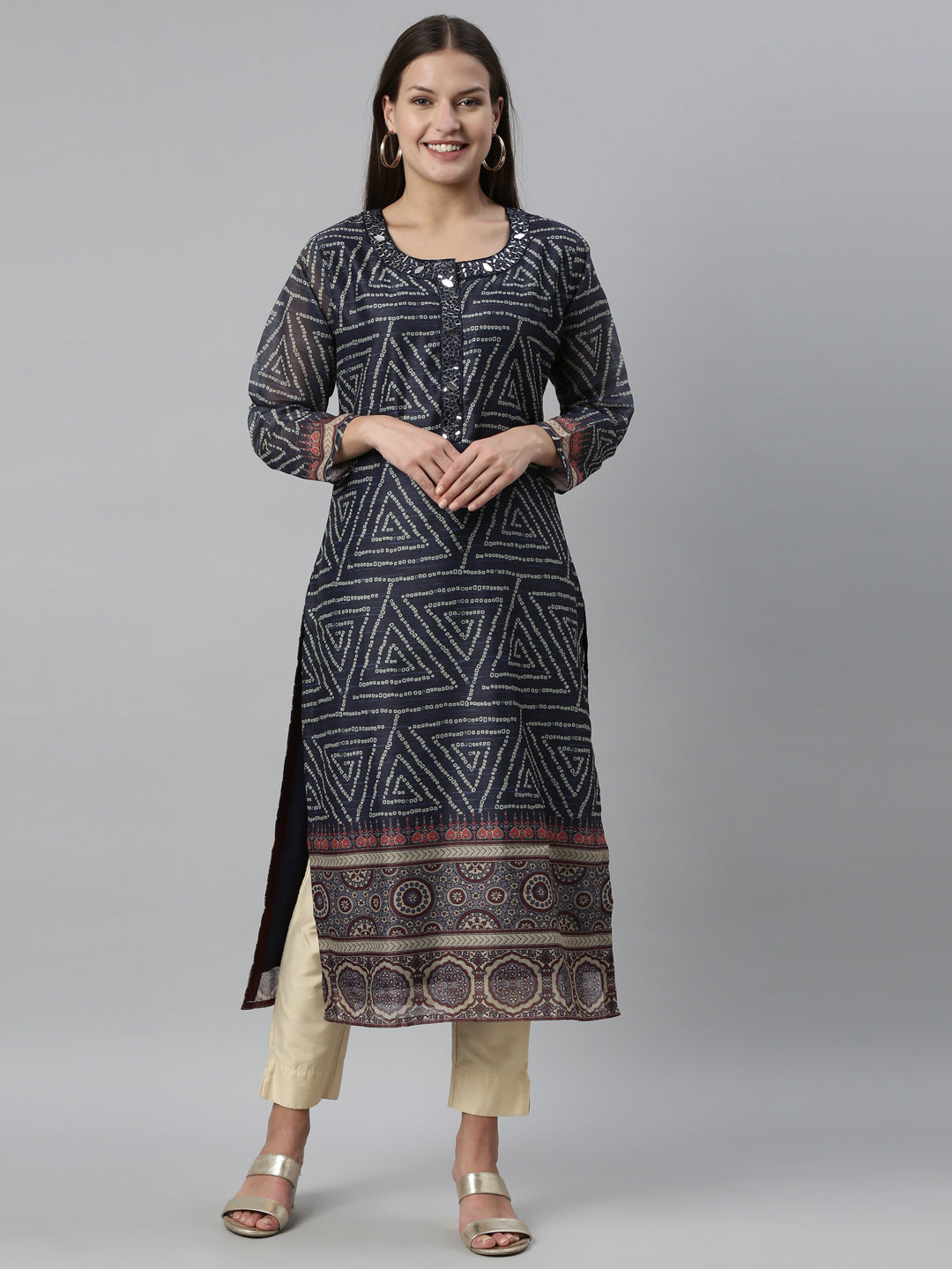 Neeru's Blue Color Silk Fabric Kurta