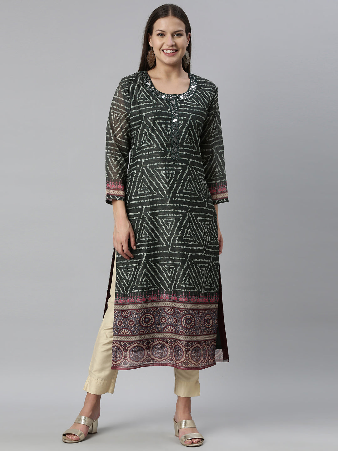 Neeru's Green Color Silk Fabric Kurta