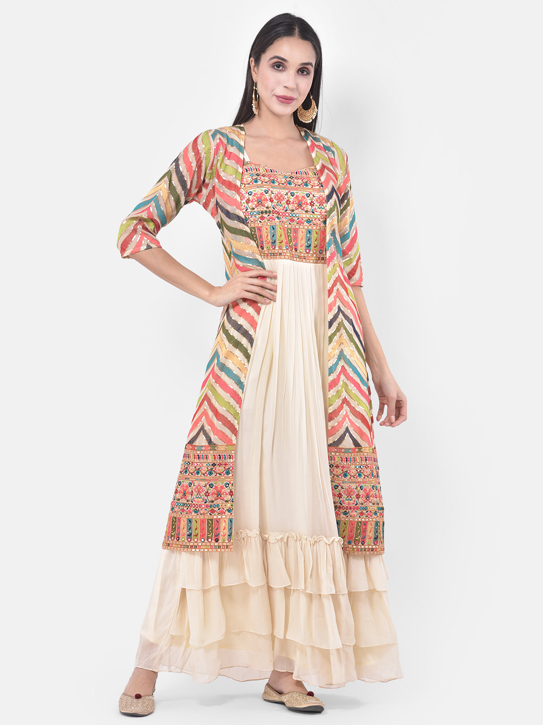 Neeru's Beige Color Georgette Fabric Suit-Fusion