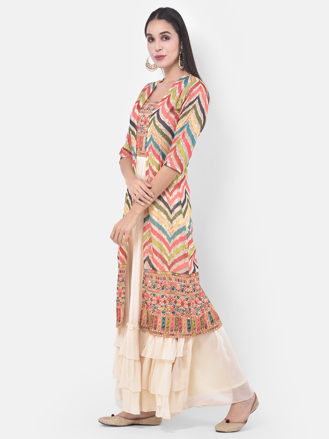 Neeru's Beige Color Georgette Fabric Suit-Fusion