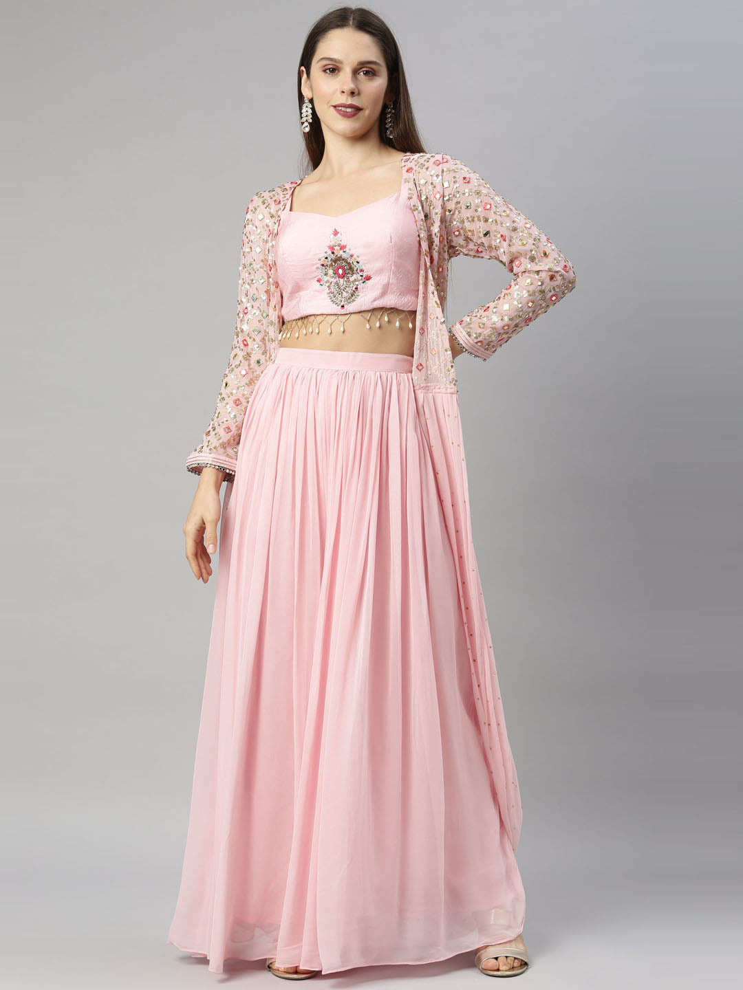 Neeru's Pink Color Georgette Fabric Suit-Fusion